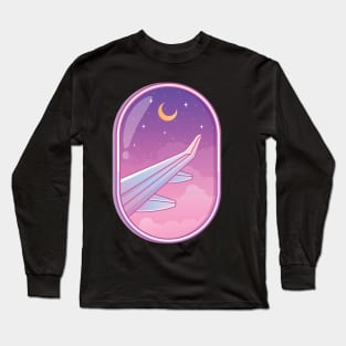 Airplane Window View - Crescent Moon - Pink Long Sleeve T-Shirt